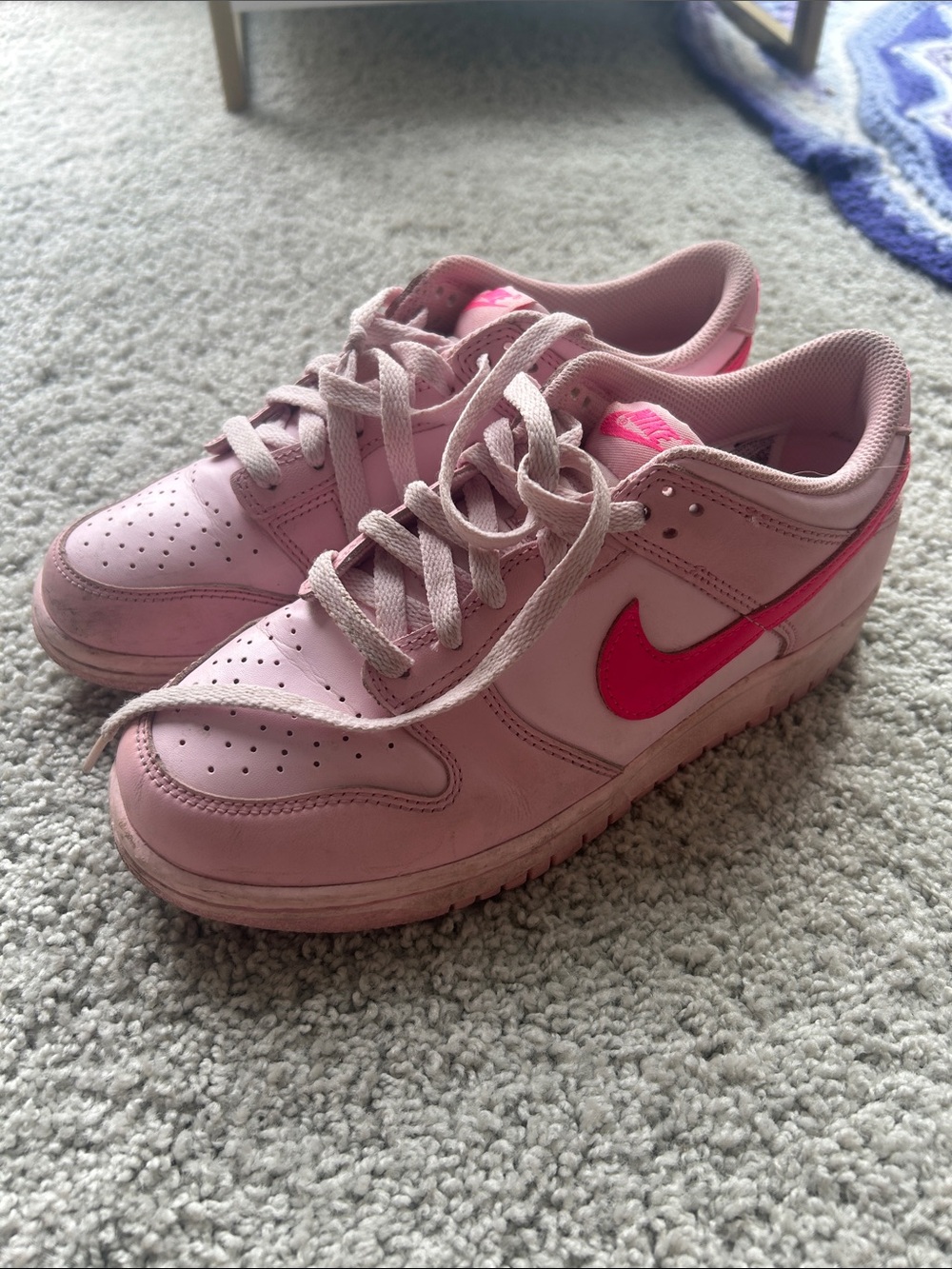 Womens Nike Triple Pink Low-Top Dunk Sneakers with Bright Pink Swoosh